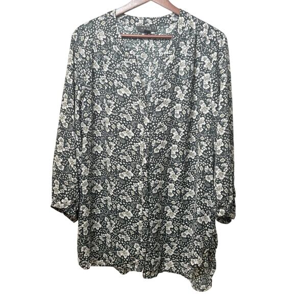 Grace the Perfect Fit Women’s Black White Floral Button Front Blouse 1X Light - Picture 1 of 6